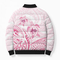 Pink White Polynesia Floral Sea Turtle Bomber Puffer Jacket - Polynesian Pride