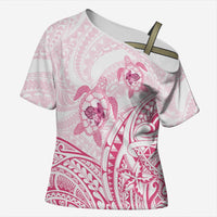 Pink White Polynesia Floral Sea Turtle Cross Shoulder Shirt - Polynesian Pride