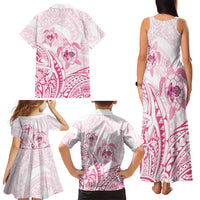Pink White Polynesia Floral Sea Turtle Family Matching Tank Maxi Dress and Hawaiian Shirt - Polynesian Pride