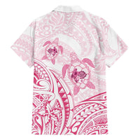Pink White Polynesia Floral Sea Turtle Family Matching Tank Maxi Dress and Hawaiian Shirt - Polynesian Pride