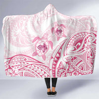 Pink White Polynesia Floral Sea Turtle Hooded Blanket - Polynesian Pride