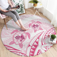 Pink White Polynesia Floral Sea Turtle Round Carpet - Polynesian Pride