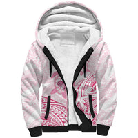 Pink White Polynesia Floral Sea Turtle Sherpa Hoodie - Polynesian Pride