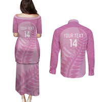 Custom New Zealand Silver Fern Rugby 2025 Couples Matching Puletasi and Long Sleeve Button Shirt All Black Aotearoa Maori Pink LT14 - Polynesian Pride