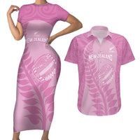 Custom New Zealand Silver Fern Rugby 2025 Couples Matching Short Sleeve Bodycon Dress and Hawaiian Shirt All Black Aotearoa Maori Pink LT14 Pink - Polynesian Pride