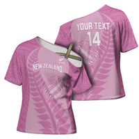 Custom New Zealand Silver Fern Rugby 2025 Cross Shoulder Shirt All Black Aotearoa Maori Pink LT14 - Polynesian Pride