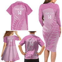 Custom New Zealand Silver Fern Rugby 2025 Family Matching Long Sleeve Bodycon Dress and Hawaiian Shirt All Black Aotearoa Maori Pink LT14 - Polynesian Pride