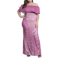 Custom New Zealand Silver Fern Rugby 2025 Family Matching Off Shoulder Maxi Dress and Hawaiian Shirt All Black Aotearoa Maori Pink LT14 Mom's Dress Pink - Polynesian Pride