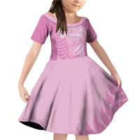 Custom New Zealand Silver Fern Rugby 2025 Family Matching Off Shoulder Short Dress and Hawaiian Shirt All Black Aotearoa Maori Pink LT14 Daughter's Dress Pink - Polynesian Pride