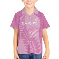 Custom New Zealand Silver Fern Rugby 2025 Family Matching Off Shoulder Short Dress and Hawaiian Shirt All Black Aotearoa Maori Pink LT14 Son's Shirt Pink - Polynesian Pride