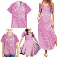 Custom New Zealand Silver Fern Rugby 2025 Family Matching Summer Maxi Dress and Hawaiian Shirt All Black Aotearoa Maori Pink LT14 - Polynesian Pride