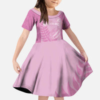 Custom New Zealand Silver Fern Rugby 2025 Kid Short Sleeve Dress All Black Aotearoa Maori Pink LT14 KID Pink - Polynesian Pride