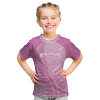 Custom New Zealand Silver Fern Rugby 2025 Kid T Shirt All Black Aotearoa Maori Pink LT14 Pink - Polynesian Pride