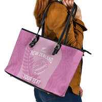 Custom New Zealand Silver Fern Rugby 2025 Leather Tote Bag All Black Aotearoa Maori Pink