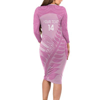 Custom New Zealand Silver Fern Rugby 2025 Long Sleeve Bodycon Dress All Black Aotearoa Maori Pink LT14 - Polynesian Pride