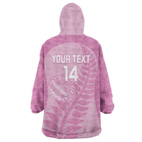 Custom New Zealand Silver Fern Rugby 2025 Wearable Blanket Hoodie All Black Aotearoa Maori Pink LT14 - Polynesian Pride