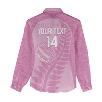 Custom New Zealand Silver Fern Rugby 2025 Women Casual Shirt All Black Aotearoa Maori Pink LT14 - Polynesian Pride