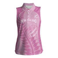 Custom New Zealand Silver Fern Rugby 2025 Women Sleeveless Polo Shirt All Black Aotearoa Maori Pink LT14 Female Pink - Polynesian Pride