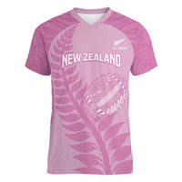 Custom New Zealand Silver Fern Rugby 2025 Women V-Neck T-Shirt All Black Aotearoa Maori Pink LT14 Female Pink - Polynesian Pride