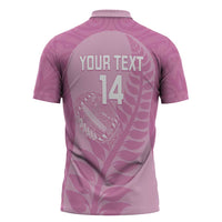 Custom New Zealand Silver Fern Rugby 2025 Zipper Polo Shirt All Black Aotearoa Maori Pink LT14 - Polynesian Pride