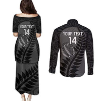 Custom New Zealand Silver Fern Rugby 2025 Couples Matching Puletasi and Long Sleeve Button Shirt Go Champions Aotearoa Maori Black LT14 - Polynesian Pride