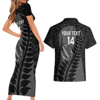 Custom New Zealand Silver Fern Rugby 2025 Couples Matching Short Sleeve Bodycon Dress and Hawaiian Shirt Go Champions Aotearoa Maori Black LT14 - Polynesian Pride