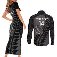 Custom New Zealand Silver Fern Rugby 2025 Couples Matching Short Sleeve Bodycon Dress and Long Sleeve Button Shirt Go Champions Aotearoa Maori Black LT14 - Polynesian Pride