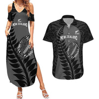 Custom New Zealand Silver Fern Rugby 2025 Couples Matching Summer Maxi Dress and Hawaiian Shirt Go Champions Aotearoa Maori Black LT14 Black - Polynesian Pride