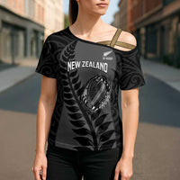 Custom New Zealand Silver Fern Rugby 2025 Cross Shoulder Shirt Go Champions Aotearoa Maori Black LT14 - Polynesian Pride