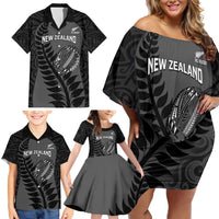 Custom New Zealand Silver Fern Rugby 2025 Family Matching Off Shoulder Short Dress and Hawaiian Shirt Go Champions Aotearoa Maori Black LT14 - Polynesian Pride
