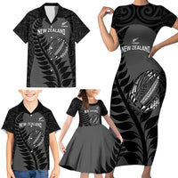 Custom New Zealand Silver Fern Rugby 2025 Family Matching Short Sleeve Bodycon Dress and Hawaiian Shirt Go Champions Aotearoa Maori Black LT14 - Polynesian Pride