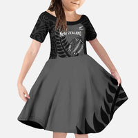 Custom New Zealand Silver Fern Rugby 2025 Family Matching Summer Maxi Dress and Hawaiian Shirt Go Champions Aotearoa Maori Black LT14 Daughter's Dress Black - Polynesian Pride