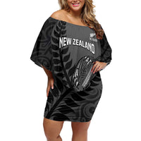Custom New Zealand Silver Fern Rugby 2025 Off Shoulder Short Dress Go Champions Aotearoa Maori Black LT14 Women Black - Polynesian Pride