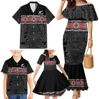 Custom New Zealand Silver Fern Rugby Family Matching Mermaid Dress and Hawaiian Shirt All Black Maori Taniko Pattern LT14 - Polynesian Pride