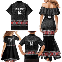Custom New Zealand Silver Fern Rugby Family Matching Mermaid Dress and Hawaiian Shirt All Black Maori Taniko Pattern LT14 - Polynesian Pride