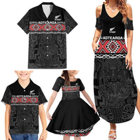 Custom New Zealand Silver Fern Rugby Family Matching Summer Maxi Dress and Hawaiian Shirt All Black Maori Taniko Pattern LT14 - Polynesian Pride