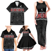 Custom New Zealand Silver Fern Rugby Family Matching Tank Maxi Dress and Hawaiian Shirt All Black Maori Taniko Pattern LT14 - Polynesian Pride