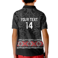 Custom New Zealand Silver Fern Rugby Kid Polo Shirt All Black Maori Taniko Pattern