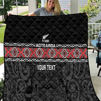 Custom New Zealand Silver Fern Rugby Quilt All Black Maori Taniko Pattern LT14 Black - Polynesian Pride