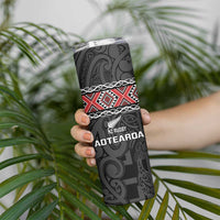 Custom New Zealand Silver Fern Rugby Skinny Tumbler All Black Maori Taniko Pattern