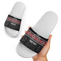 Custom New Zealand Silver Fern Rugby Slide Sandals All Black Maori Taniko Pattern - Polynesian Pride