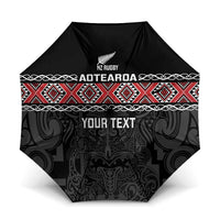 Custom New Zealand Silver Fern Rugby Umbrella All Black Maori Taniko Pattern LT14 One Size Folded 11.42 inch Opened Diameter 37.4 inch Black - Polynesian Pride