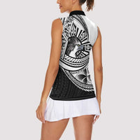 Philippines Eagle Sun Women Sleeveless Polo Shirt Filipino Agila Polynesian Tattoo Black Color