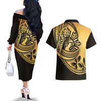 Philippines Eagle Sun Couples Matching Off The Shoulder Long Sleeve Dress and Hawaiian Shirt Filipino Agila Polynesian Tattoo Gold Color LT14 - Polynesian Pride