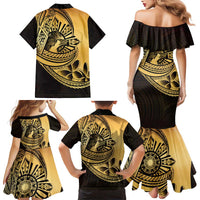 Philippines Eagle Sun Family Matching Mermaid Dress and Hawaiian Shirt Filipino Agila Polynesian Tattoo Gold Color LT14 - Polynesian Pride