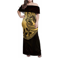 Philippines Eagle Sun Family Matching Off Shoulder Maxi Dress and Hawaiian Shirt Filipino Agila Polynesian Tattoo Gold Color LT14 Mom's Dress Gold - Polynesian Pride