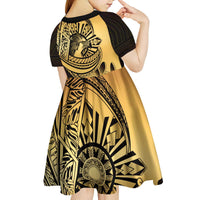 Philippines Eagle Sun Kid Short Sleeve Dress Filipino Agila Polynesian Tattoo Gold Color