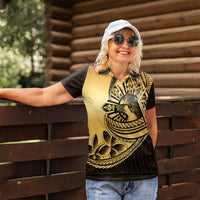 Philippines Eagle Sun Women Polo Shirt Filipino Agila Polynesian Tattoo Gold Color