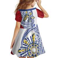 Philippines Eagle Sun Kid Short Sleeve Dress Filipino Agila Polynesian Tattoo Flag Color