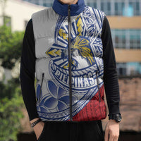 Philippines Eagle Sun Sleeveless Puffer Jacket Filipino Agila Polynesian Tattoo Flag Color